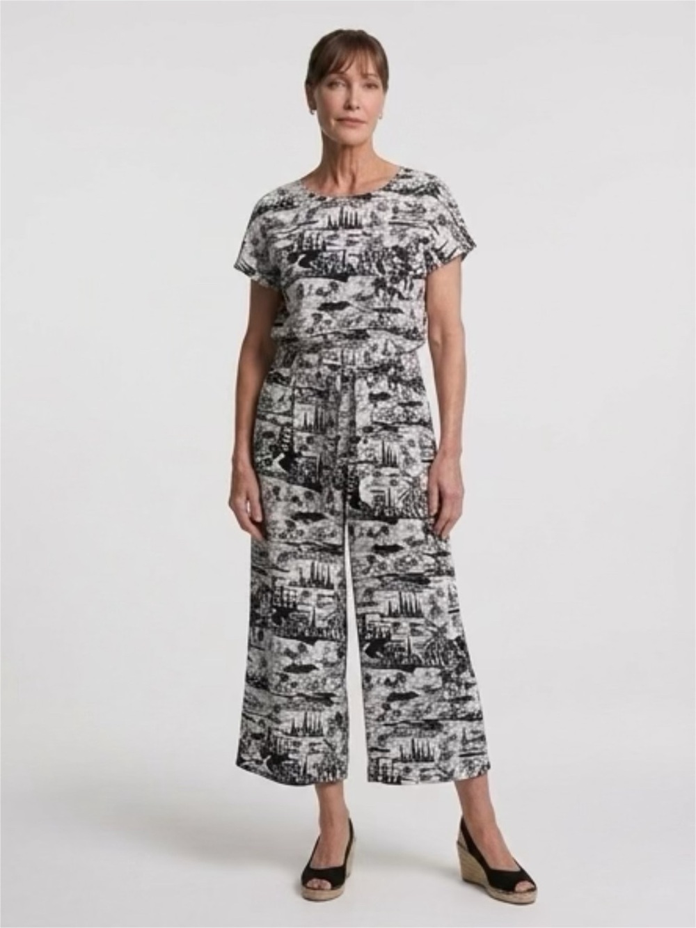 Elaine Rose Printed Black & White Wide-Leg Jumpsuit